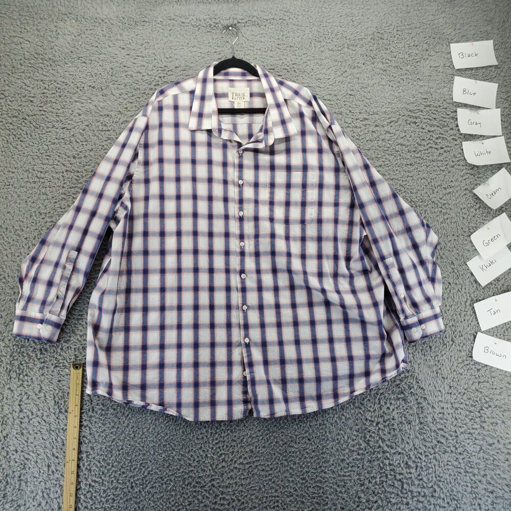 True Nation Shirt Mens 4XL White/Blue Plaid Cotton Button-Front Long Sleeve
